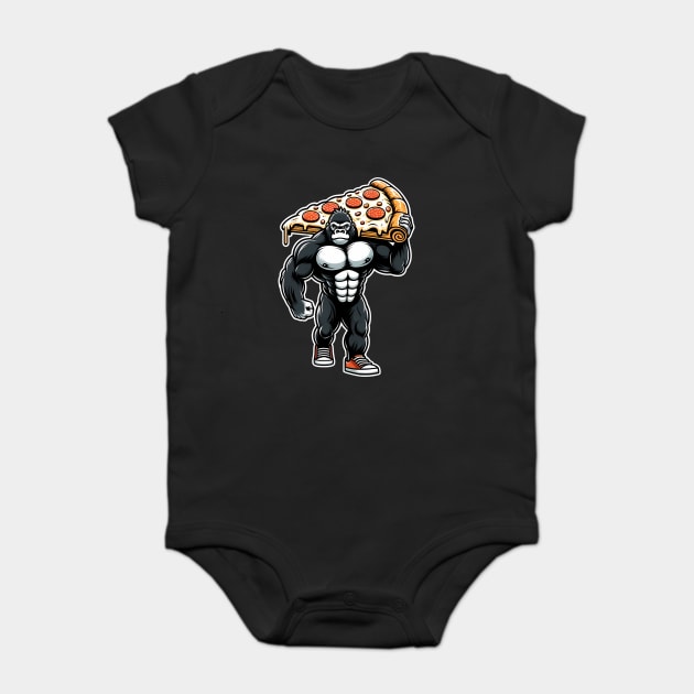 Gorilla with Pizza, Workout Baby Bodysuit by logiamerch